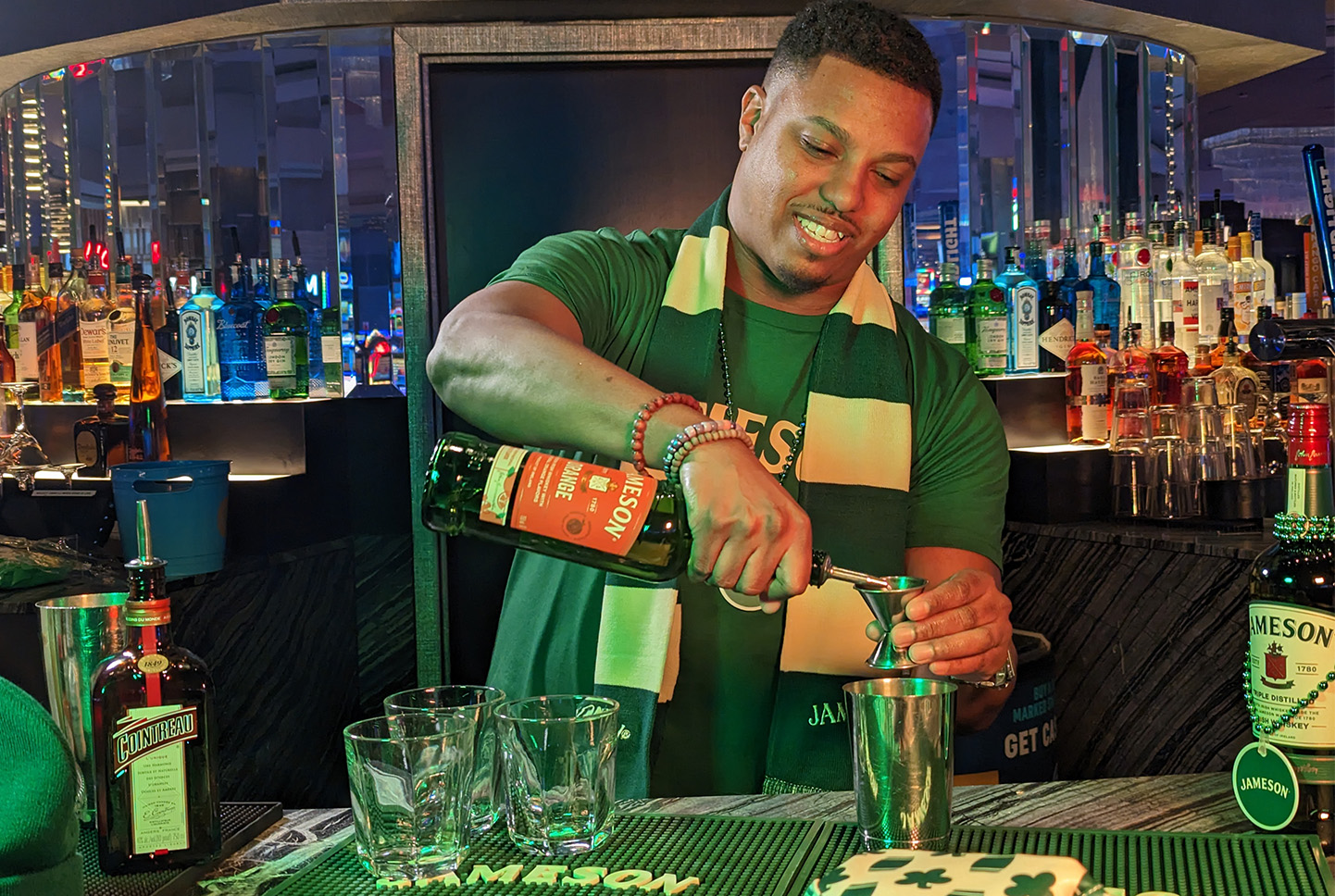 St. Patrick's Day Center Bar Bartender Making Drinks