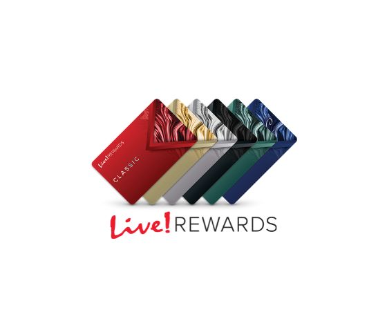 All the Live! Rewards cards fanned out on an angle